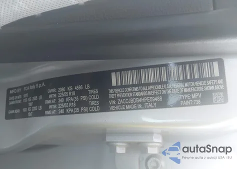 2017 Jeep Renegade Limited 4X4 from USA, damaged, VIN ZACCJBDB4HPE59488